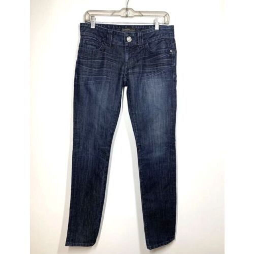 Guess Premium Daredevil Skinny Jeans Dark Wash Swarovski Crystal Logo Size 27